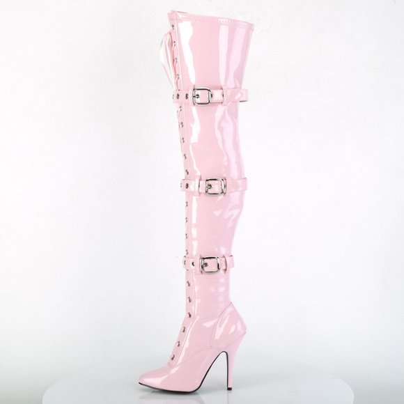 Buckle Lace Up Thigh High Heel Boots - Picture 1 of 5